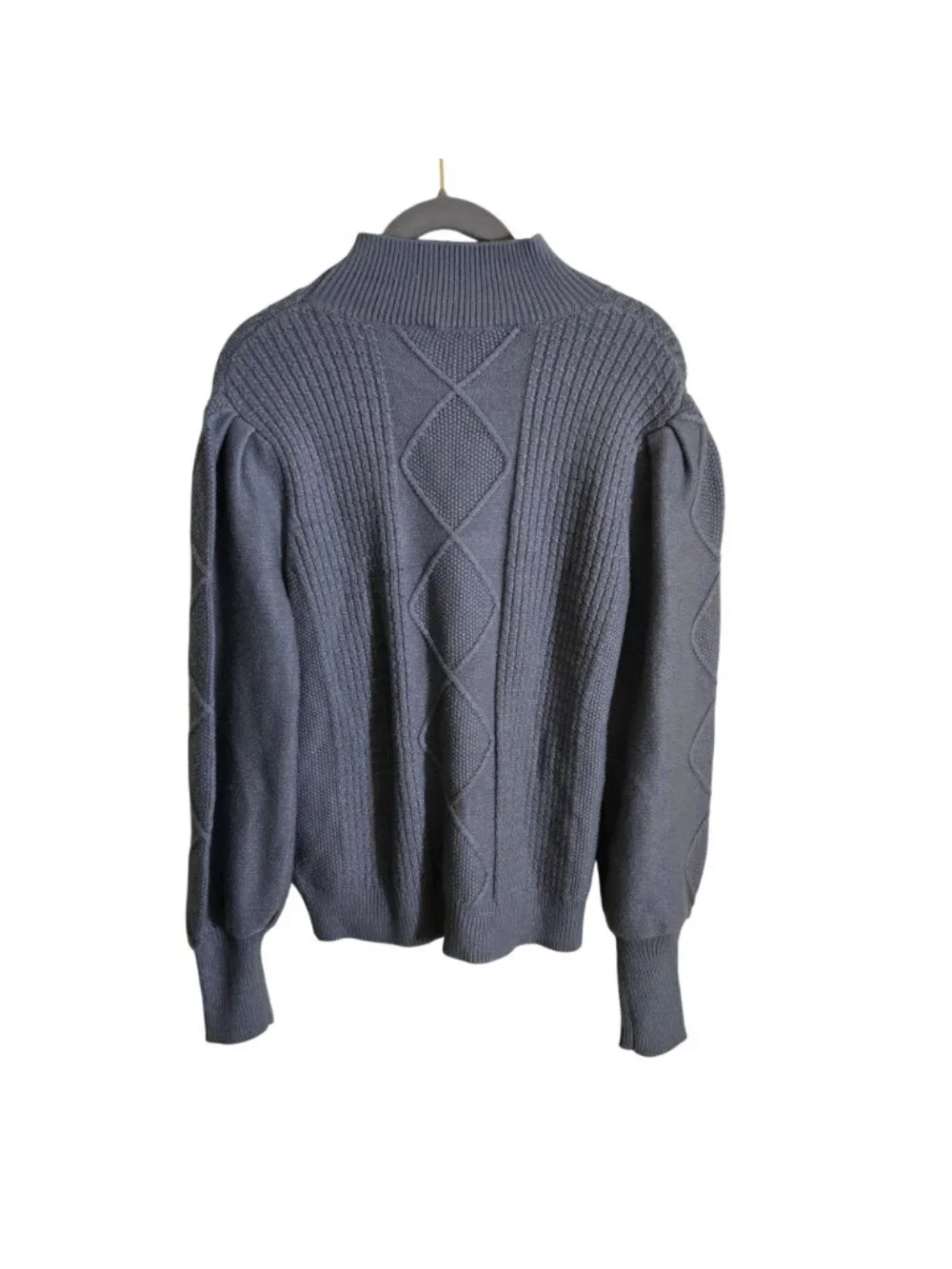 Philosophy Slate Blue CableKnit Mock Neck Balloon Sleeve Sweater Size M